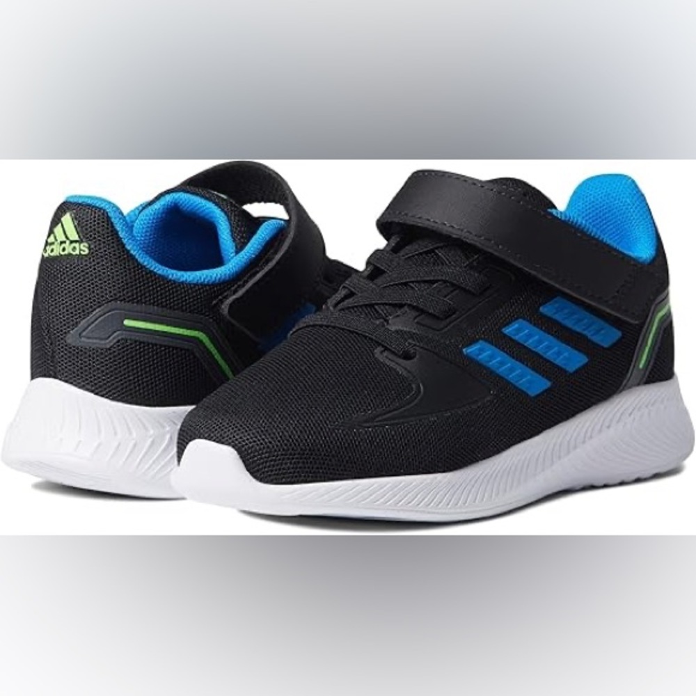 Size 6 Toddler adidas Kids Black Sneakers with Blue and Green Accents